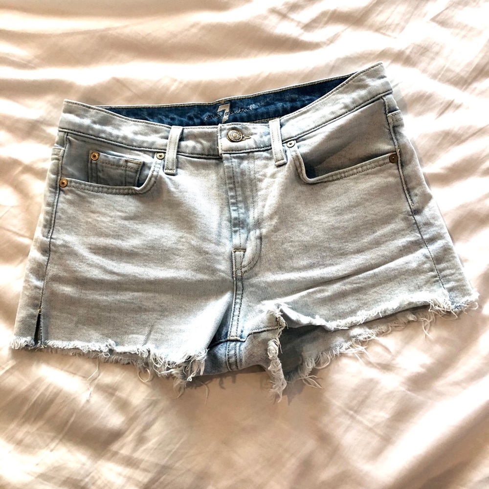 7 for all Mankind light blue distressed jean short